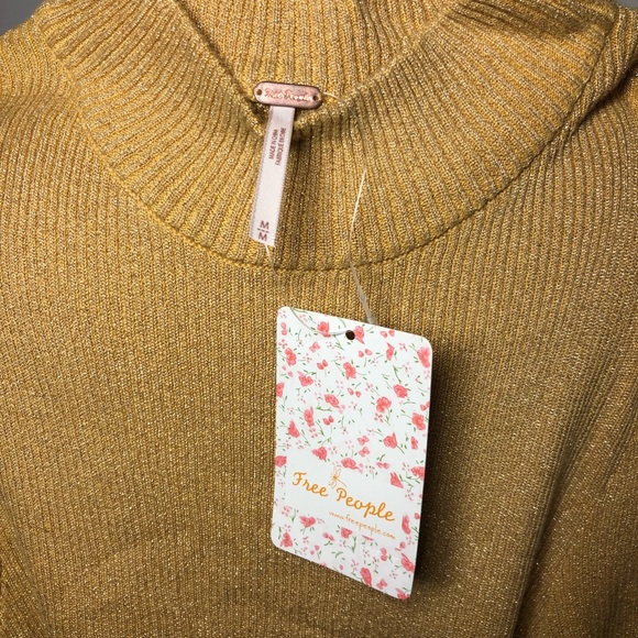 New Free People French Girl Sweater Mini Sweater Dress Gold New With Tags Gold - Picture 5 of 14